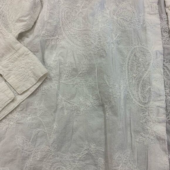 JM Collection White Cotton Paisley Embroidered Button Down Shirt sz 18 - Picture 2 of 4